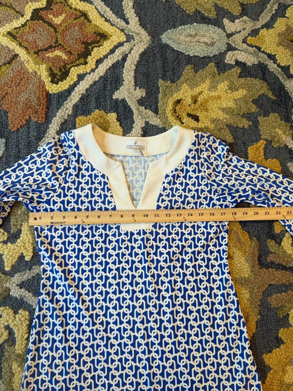 Jude Connally Blue & White Geometric Dress Size Small - Picture 2 of 6